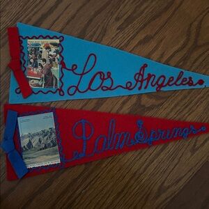 1940s embroidered Palm Springs and Los Angeles postcard felt Pennants